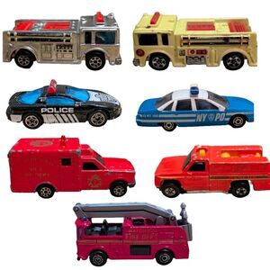 Vintage Emergency Vehicle Lot 7 Hot Wheels Matchbox Majorette Maisto 80s 90s